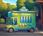 00298-3612755025-blue_yellow ice cream van,background of bridge, ((no humans)),scenery,cartoon,smoothing gradient color,_lora_Rui2