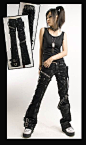 New sexy visual kei PUNK gothic rock removalbe pants skull printing