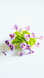 Miniature Pansy Polymer Clay Flowers Supplies for Dollhouse set of 12 stems with leaves