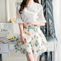 2015春夏装新款女装韩版两件套印花雪纺连衣裙 半裙加中袖上衣