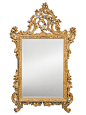 Inviting Home - Italian Decorative Wall Mirror - 18th century style decorative framed mirror finished in hand-applied antiqued gold metal leaf; 36"x 59"H; hand-crafted in Italy ; 18th-century style carved wood mirror with leaf scrolls and floral