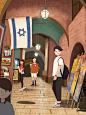 六月份中旬画的旅行插图——在以色列旅行时在一个洞内发现了其中有好多油画的售卖觉得很有趣；来源于花瓣用户w--梭本；微博by孤枝上的梭本。