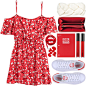 A fashion look from October 2016 featuring red dress, white flat shoes and zipper bag. Browse and shop related looks.