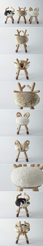 [【创意生活】日本KAMINA & C工作室设计的可爱凳子] 分别模仿小鹿、小牛和小羊的形态，一个字：萌。