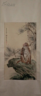 戈湘岚 绢本松猴图 立轴 上海中国画院画师 擅花卉、翎毛、鱼虫、走兽 比较工细 神态逼真 保真