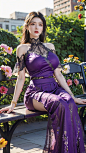 (Floral_wrap_top:1.4),(purple Midi_skirt:1.4),(Beaded_bracelets:1.3),(Garden_party_background:1.5)1girl,solo,long hair, (big breasts:1.73),outdoors,streets,street,city,(Beach_background:1.4),(masterpiece, best quality, realistic,),(photorealistic:1.4),ch