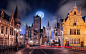 General 2200x1375 Belgium cobblestone street light moon architecture starry night urban Europe Gothic architecture night long exposure light trails