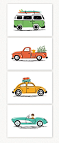 Vintage cars art print set, by Lucy Loves Paper. Set of 4 illustrations. Cute for a modern kids room or for vintage car lovers. #VWbus #VWbeetle #VWvan: 