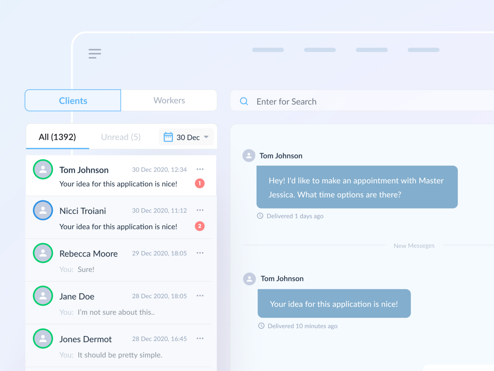 chat with clients ui ux client management clientwork saas design tabs 山卡拉叔叔 dribbble ui ux 同步更新