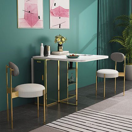 现代轻奢餐桌椅组合 折叠餐桌长方形小户型...