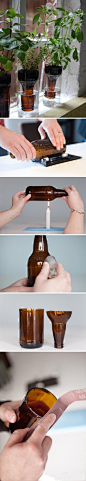 啤酒瓶改造。加了棉线可以不需要浇水了。第二步用什么可以切这种划痕呢？
