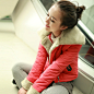 韩版短款羊羔绒红色保暖修身外套棉服