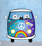 Westie Hippies Dog and Cat VW Peace Bus Original by KilkennycatArt (Ryan Conners)...:): 