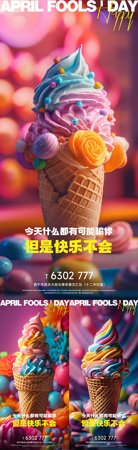 创意冰淇淋愚人节海报 - 源文件