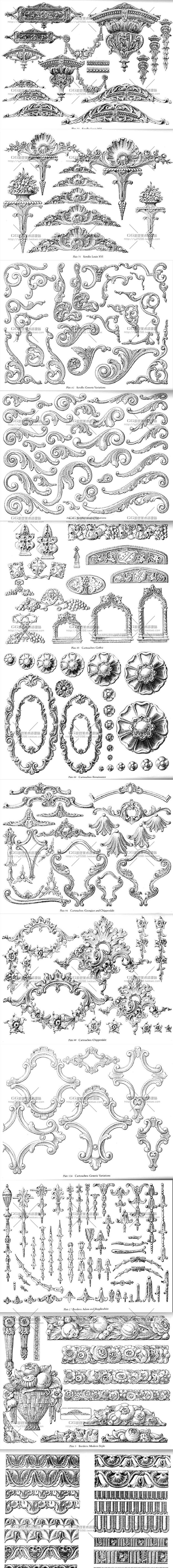 【古典风格西方边框纹饰图集】欧洲建筑花纹...