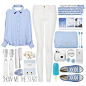 A fashion look from November 2014 featuring blue shirt, white jeans and converse sneakers. Browse and shop related looks.