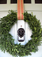 wreath hung with jute ribbon | ~)( Door Decor )(~
