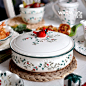 北美红雀冬青浆果 欧式陶瓷餐具汤锅汤碗汤盆手绘彩绘带盖耐热