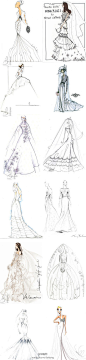 【薄纱之梦】设计师为凯特王妃设计的婚纱手稿，好美的线条啊～ →