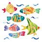 【幸福柚事素材铺】小清新手绘水彩海底世界各种各样热带鱼卡通手绘本插画AI设计素材