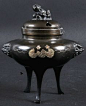 Japanese Antique Meiji Early 20th Century Bronze Censer Gold Makie