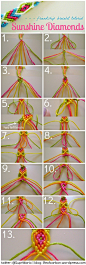 人字型友誼編織加環形鑽石編織手鍊教程，有難度喔!來源：http://lifeofcarbon.wordpress.com/2012/07/17/summer-to-do-5-friendship-bracelet-tutorial-sunshine-diamonds/