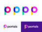 Portals logo concept augmented typography door light virtual portal lettering brand branding p icon mark letter