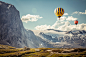 General 5616x3744 hot air balloons clouds snow cliff nature black mountains landscape