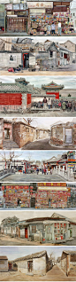 北京胡同水彩画