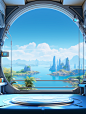 a large window showing the sea and sky, in the style of futuristic spacecraft design, detailed background elements, ricoh r1, cartoon mis-en-scene, contact printing, playful machines, hyperrealistic environments