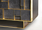 PHOENIX COLLECTION : Phoenix Sideboard Polished bronze is framing different sections of ceramic crystallized cubes which are emerging from the sideboard’s doors at four height's levels. Each front panel is bronze framed. Height : 810 mm Width : 2030 mm De