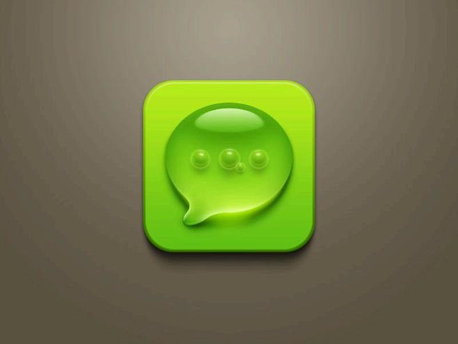 黄绿色透明水晶风格的交谈手机图标PSD素...