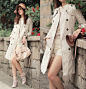 From Dear Yammi Floppy Hat, Chicwish Oyster Lace Trench Coat, Initial Beige Nude Top With Collar, Romwe Crochet Lace Shorts, Miu Miu Craquele Bag, Valentino Pale Pink Booties