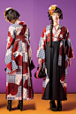 Two toned graphic hakama ensemble: 