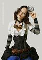 corset and striped sleeves