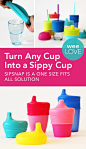 SipSnap is a spill-proof cup lid that's an airtight seal over any cup without handles. You can use the glasses you already have to help your tot transition from a bottle to a cup!: 