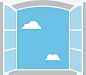 拱形卡通窗户png免抠素材_新图网 https://ixintu.com 窗户 窗子 玻璃窗 外开式窗户 卡通窗户 门窗 蓝天 白云 窗外 拱形