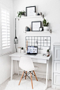 My Minimalist Monochromatic Workspace - white desks and black accessories!