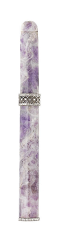 A jade and diamond cigarette holder  The polished lavender jade, overlaid with courses of rose-cut diamonds, jade untested, length 11.7cm (illustrated above)