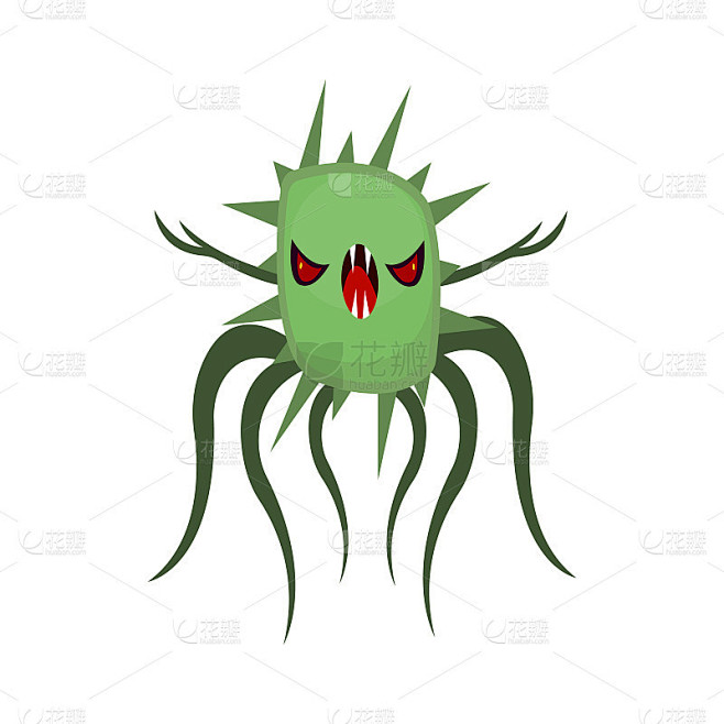 愤怒的绿色怪物锋利的牙齿和红色的眼睛物体...