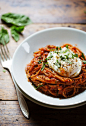 Spaghetti Marinara with Poached Eggs / Pinch of Yum