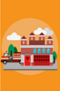 卡通手绘橙色消防安全消防车海报背景图