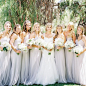 Gorgeous Bride & Bridal party in this elegant summer black tie wedding featured on @smpweddings {photography by @cocotrann} bridal party in @bhldn "mist grey" Annabelle Dresses #jycannabelle