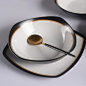 日式黑色复古陶瓷方盘碗家用西餐厅菜汤碗盘碟牛排盘沐风原创设计-淘宝网
