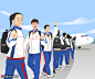 飞机韩国运动员出发比赛运动插画 JPG 健身运动 世界杯