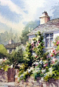 有一栋这样的小屋，干净的庭院，木制的小围栏，推开窗，就能闻到风中树叶和蔷薇的清香。丨来自插画师Roland Lee。 