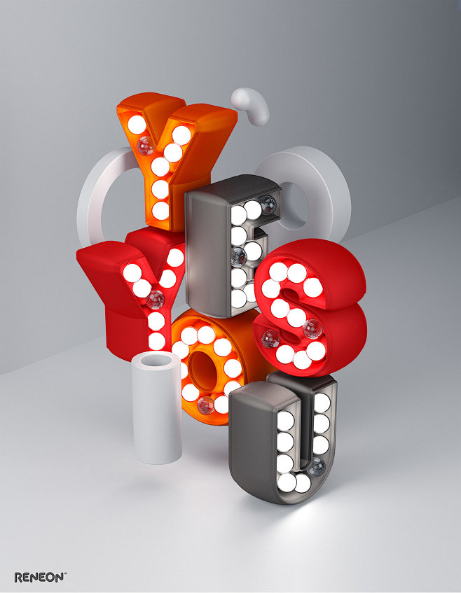 C4D建模渲染材质数字字母三维促销海报@...