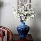 现代中式陶瓷花器 蓝色花瓶家居桌面柜台摆件 插花摆放装饰工艺品-淘宝网