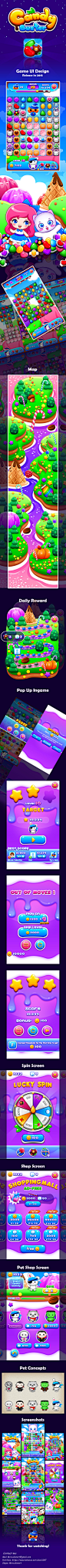 Match 3 Game UI: Candy Buster : Its took me 7 months to design all the game alone, I have to draw everything: UI, Background, Character, Item, Animation, Effect. I will so happy if you let me a comment and click appreciate about this project. All the grap