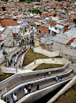 The recently installed outdoor escalators at Comuna 13 shantytown, one of the most poor and violent neighborhoods in Medellin, Colombia, as part of an urbanization plan to improve living conditions of residents. Thanks to the 384-meter-long (28-story-tall